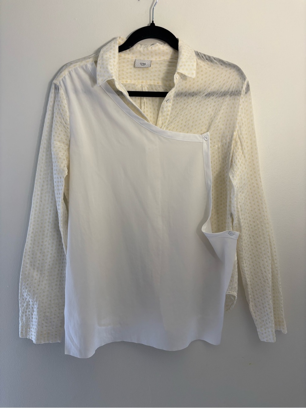 Crea Concept Cream-White Asymmetrical Layered Button-Up Blouse